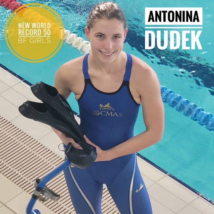 🇵🇱 Antonina Dudek New World Record 50 BF Girls, Finswimmer Magazine - Finswimming News